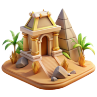 Ancient Temple and Pyramid in a Three Dimensional Model of Historical Design png