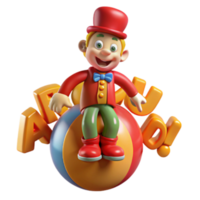 Playful 3D Cartoon Clown Illustration on a Ball Joyful Circus Character Design png