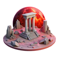 Alien Temple Ruins on Red Planet A captivating 3D render of alien temple ruins on a red planet, merging extraterrestrial elements with ancient architecture. png