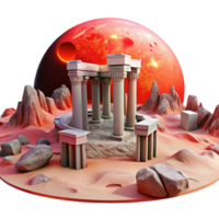 Alien Temple on Red Planet A dynamic depiction of a temple navigating a world of red planets, capturing the essence of mystery in a digital world. png