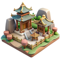 Asian Temple 3D Model A serene depiction of a temple navigating the digital landscape, captured in a stunning three-dimensional model. png