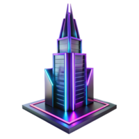 Neon Tower 3D Render - A vibrant 3D render of a tower illuminated with neon colors highlighting its modern design and urban presence png