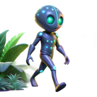 Alien Robot in Jungle - A dynamic depiction of an alien robot in a jungle capturing the essence of extraterrestrial adventure and exploration png