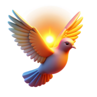 Dove of Peace in a Sunset Flight in a Radiant Three Dimensional Scene of Beauty png