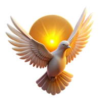 Dove with Sun and Wings as a Symbol of Peace, Hope, and Spirit in a Radiant Three Dimensional Scene png