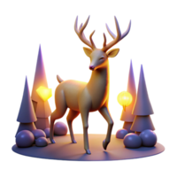 Reindeer in a Winter Forest Scene in a Majestic Three Dimensional Render of Nature png