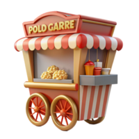 3D Render of a Red and White Striped Popcorn Cart Illustration png