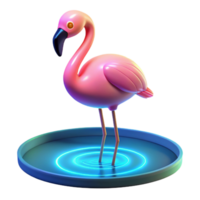 Pink Flamingo in a Pool with Neon Light in a Vibrant Three Dimensional Scene of Wildlife png