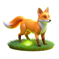 Cute Fox on Grass in a Three Dimensional Render of Whimsical Design png