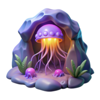 Glowing Jellyfish in Cave - A luminous depiction of jellyfish glowing in a dark cave creating an ethereal and otherworldly atmosphere png