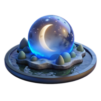 Crescent Moon in Glass Orb - A serene depiction of a crescent moon contained within a glass orb capturing its celestial beauty and ethereal presence png