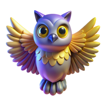 fofa desenho animado coruja com asas dentro uma caprichoso três dimensional cena do animais selvagens png