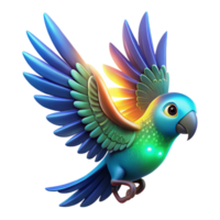 Vibrant Parrot in Flight A radiant parrot navigating the digital sky, its feathers glowing with vibrant colors in a stunning render. png