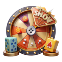 3D Render of a Colorful Wheel of Fortune Game with Dice png