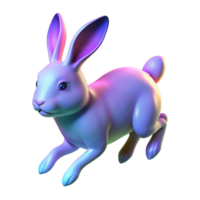 Vibrant Hopping Bunny 3D Render A radiant bunny navigating the digital forest, its fur glowing with vibrant colors in a stunning render. png