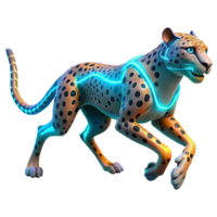 Neon Cheetah Glowing Big Cat A vibrant 3D depiction of a cheetah with neon elements, highlighting its dynamic and glowing presence. png