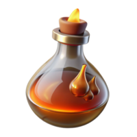 3D Render of a Glass Bottle with Glowing Amber Liquid, Game Asset, Fantasy Elixir, Magical Potion, Alchemy, 3D Illustration png