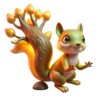 Squirrel with a Tree Tail in a Whimsical Three Dimensional Scene of Nature png