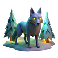 3D Wolf in Winter Forest A majestic wolf navigating a winter forest, captured in a stunning three-dimensional render. png