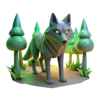 Stylized Wolf 3D Render A unique 3D depiction of a wolf, designed with stylized features for a distinctive look. png