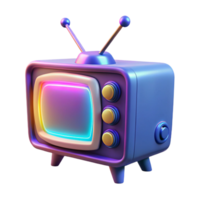 Retro TV Neon Glow, 3D Render A dynamic depiction of a retro TV glowing with neon colors, captured in a stunning three-dimensional render. png