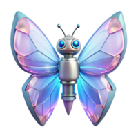 Robotic Butterfly AI Wings A futuristic butterfly crafted as a robotic design, its wings glowing with AI energy in a digital world. png