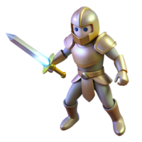 Golden Knight with Glowing Sword A majestic 3D render of a golden knight with a glowing sword, capturing his regal presence and intense power. png