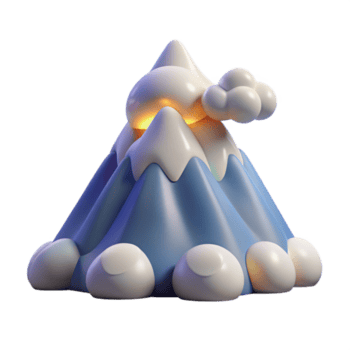 Stylized 3D Mountain with Clouds - A conceptual 3D render of a stylized mountain with clouds creating a dynamic and modern visual composition png