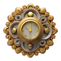 Ornate 3D Render of a Gold and Beige Clock with Intricate Design png