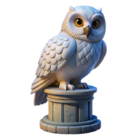 Wise Owl Statue on Column A majestic 3D depiction of a wise owl statue on a column, highlighting its regal presence and cultural significance. png