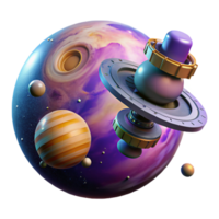 Cosmic Apparatus Orbits Planet A dynamic 3D render of a cosmic apparatus orbiting a planet, capturing the essence of space exploration and advanced technology. png