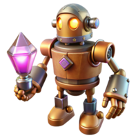 Steampunk Robot Adorned with a Precious Gem and Intricate Gears png