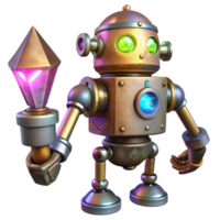 Steampunk Robot with a Crystal in a Creative Three Dimensional Scene of Design png