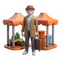Three Dimensional Render Market Vendor with Goods in a Whimsical Scene of Commerce png