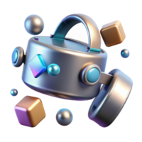 Abstract 3D Render of Metallic Object with Floating Geometric Shapes png