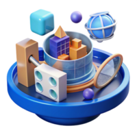 Abstract 3D Render of Geometric Cityscape with Floating Elements png
