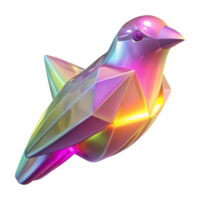 Iridescent Geometric Bird Sculpture A radiant bird crafted in geometric shapes, its feathers shimmering with iridescent colors. png