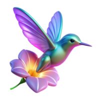 Iridescent Hummingbird and Flower in a Mystical Setting with Enchanting Atmosphere png
