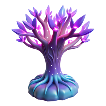 brilhando fantasia árvore 3d render uma radiante árvore navegação a digital floresta, Está superfície brilhando com vibrante cores dentro uma deslumbrante renderizar. png