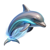 Dolphin Leaping, Aquatic Glow A dynamic 3D depiction of a dolphin leaping with an aquatic glow, highlighting its graceful movement and vibrant presence. png