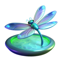 Dragonfly on Water 3D Render A serene depiction of a dragonfly navigating a world of water, captured in a stunning three-dimensional render. png