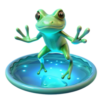 3D Frog in Glowing Water A serene depiction of a frog navigating glowing water, brought to life in a stunning three-dimensional render. png
