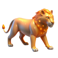 luminoso leão 3d render - uma majestoso 3d render do uma leão com luminoso elementos destacando Está régio presença e poderoso posição png