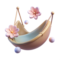 3D Render of a Crescent Cradle with Pink Flowers and Pearls png