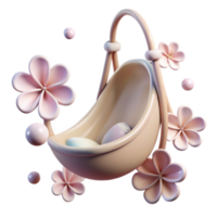 Pastel Pink Cradle 3D Render Illustration with Flowers and Eggs png