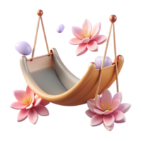 3D Render of a Baby Cradle Swing with Pink Flowers and Pearls png