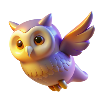 fofa 3d coruja vôo pássaro ilustração a adorável 3d representação do a coruja dentro voo, destacando Está brincalhão e encantador presença. png