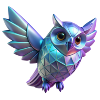 Geometric Owl 3D Render A dynamic depiction of an owl crafted in geometric shapes, captured in a stunning three-dimensional render. png