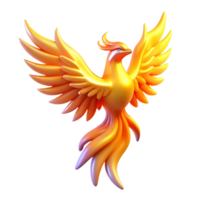 Golden Phoenix Mythical Bird 3D Render A majestic phoenix navigating the digital sky, its feathers glowing with vibrant colors in a stunning render. png
