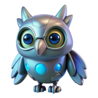 Cybernetic Owl Robot 3D Render - A futuristic 3D render of an owl with cybernetic elements showcasing advanced mechanical design and sleek features png